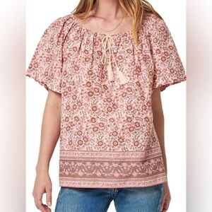 FAHERTY Florence Organic Cotton Peasant Blouse Medium Floral Boho Lightw…